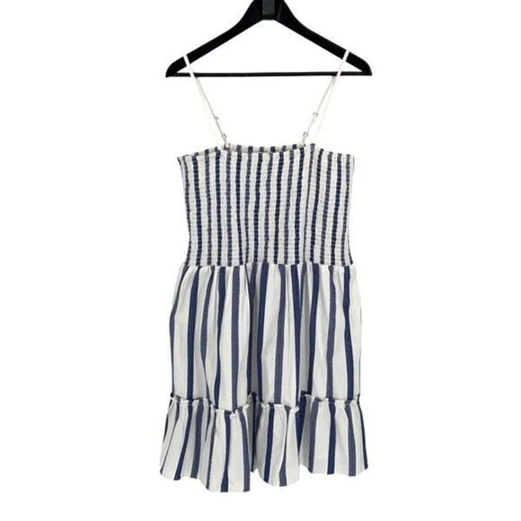Sail to Sable STS Womens Striped Smocked Sleeveless Sundress Navy White Large NW - Picture 2 of 11